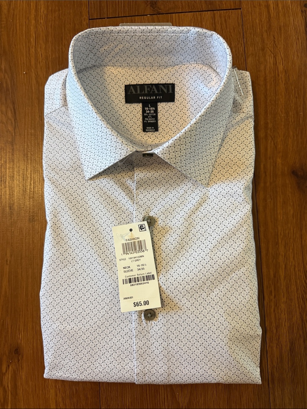 Alfani Men's White Dress Shirt with Navy Micro Diamond Pattern - Regular Fit